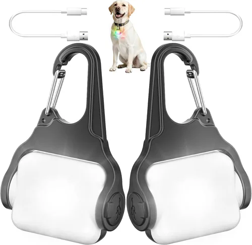 Vista 8 de Paquete de 2 luces para collar de perro, luces para perros para caminar por la noche, 4 modos, luz impermeable para perros con clip recargable