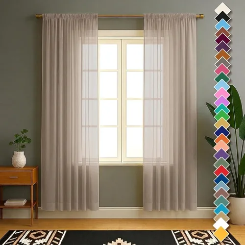Vista 10 de YHSF Cortinas traslúcidas – Juego de 2 paneles para decoración del hogar – Elegantes cortinas de gasa sólida con bolsillo para barra