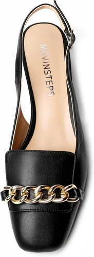 Vista 3 de Zapatos de tacón bajo con hebilla mate para mujer, con correa ajustable, con correa ajustable, tacón bajo, 1.5 pulgadas