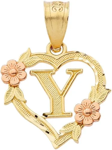 Vista 18 de Colgante de corazón con inicial de dos tonos de 10k para mujer en oro amarillo y rosa