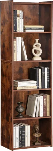 Vista 9 de Nouva Librero/estantería de 5 estantes - Moderno estuche de madera para libros, CD, películas, dormitorio y sala de estar, color negro