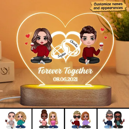 Vista 3 de Apeso Placa de corazón personalizada con nombre de pareja simple con luz nocturna LED, regalo del día de San Valentín