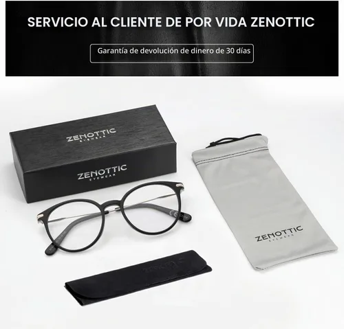 Vista 6 de ZENOTTIC Gafas ópticas redondas con marco transparente, lentes transparentes, lentes sin receta para mujer Negro