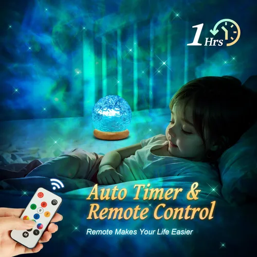 Vista 5 de Mubarek Proyector de luz de cristal, 216 modos de iluminación ambiental para dormitorio, control remoto y USB, luces de habitación para dormitorio