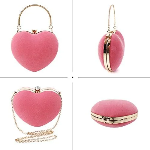 Vista 5 de Goclothod Bolso de mano en forma de corazón para mujer, bolso de hombro de terciopelo, bolsos de noche