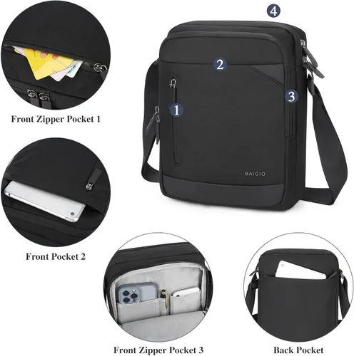 Vista 5 de BAIGIO Bolsa de mensajero para hombre, bolsa de hombro, bolsa de viaje, bolso para hombre, bolso casual para trabajo y negocios