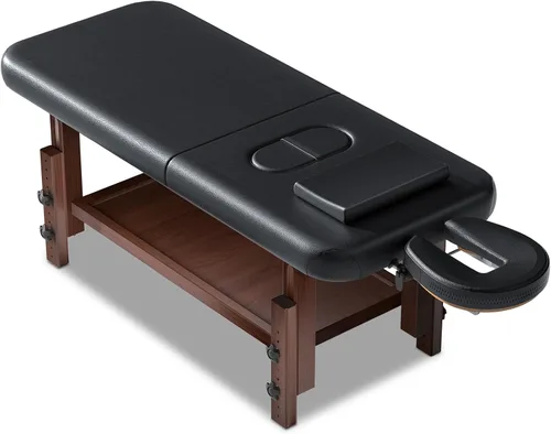 Vista 8 de Mesa de masaje estacionaria con base de metal con respaldo ajustable, mesa de tratamiento de spa profesional, cama de masaje resistente para terapia