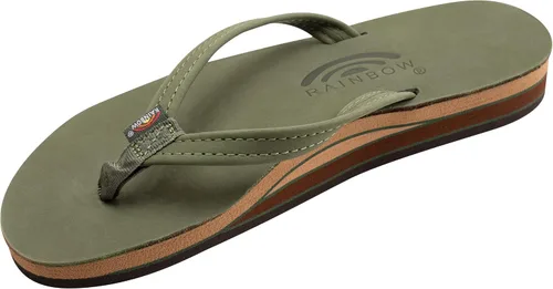 Vista 10 de Rainbow Sandals Sandalias de mujer de doble capa, correa estrecha, sandalias de cuero con arco Marrón oscuro