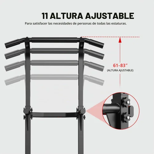 Vista 4 de ZENOVA Pull Up Bar Dip Bar Squat Rack Workout Dip Station Height Adjustable Free Standing Chin Up Bar