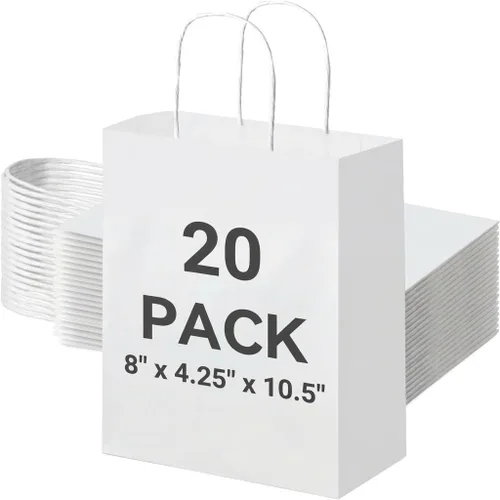 Vista 17 de METRONIC Bolsas de regalo de papel negro de 8 x 4.25 x 10.5 pulgadas, paquete de 100 bolsas de compras medianas de papel kraft con asas