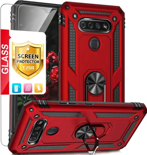 Vista 9 de TJS - Funda para teléfono LG K51, funda para teléfono LG Q51, funda para teléfono LG Reflect (negro) with Tempered Glass Screen Protector Metal
