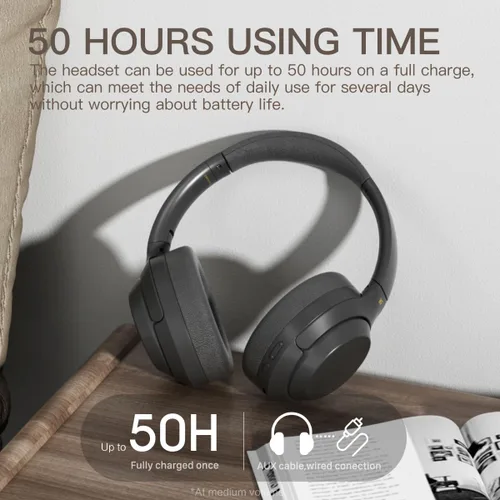 Vista 3 de iKF T1 Auriculares inalámbricos sobre la oreja, tiempo de reproducción de 50 horas, graves profundos, plegables Bluetooth Multi-Point