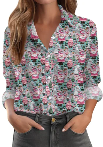 Vista 36 de Camisetas de San Valentín para mujer, camisas con botones, blusas de corazón, elegantes, informales, cuello de solapa, manga larga, suave, cómoda
