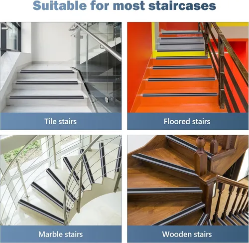 Vista 6 de Borde de goma autoadhesivo para escaleras, protector de borde de escalera de vinilo para exteriores e interiores (4 pies, negro y gris)