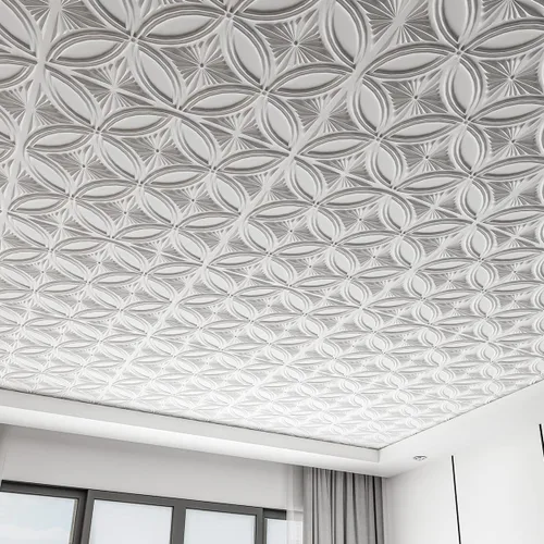Vista 2 de Art3d Azulejo decorativo de PVC para techo de 2 pies x 2 pies en blanco, pegamento para panel de pared 3D de 24 x 24 pulgadas, 48 piezas