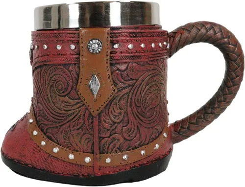 Vista 4 de Ebros Gift Bota rústica de vaquera occidental con taza de café con estrella solitaria en piel sintética con acabado floral de desplazamiento floral