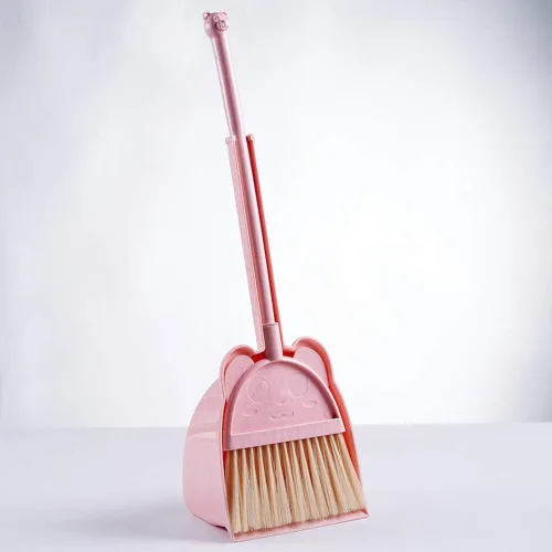 Vista 9 de Mini escoba con recogedor para niños, juego de pequeño ayudante de limpieza (rosa)