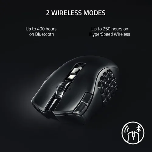 Vista 3 de Razer Naga V2 HyperSpeed - Mouse inalámbrico para juegos MMO 19 botones programables - Tecnología HyperScroll - Sensor óptico Focus Pro 30K