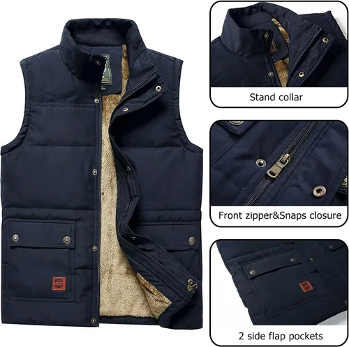 Vista 2 de Vcansion Chaleco de forro polar con cuello alto para hombre, chaleco casual acolchado al aire libre