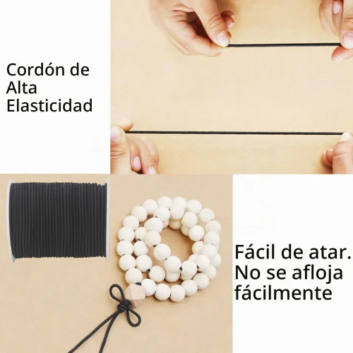 Vista 5 de Cordón elástico delgado negro de 2mm para hacer pulseras, cuerda elástica redonda de 129 pies, cordón para cuentas Pony, hilo elástico