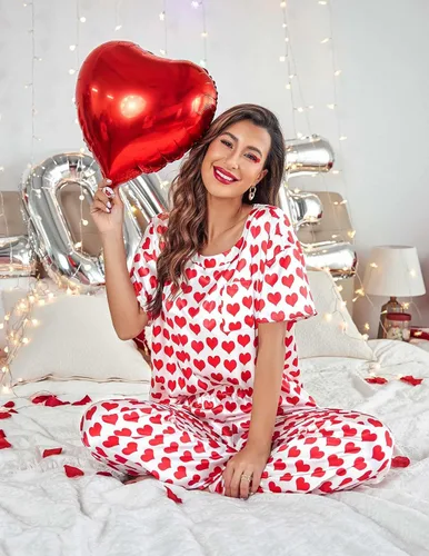 Vista 4 de Ekouaer Conjunto de pijama sedoso de satén para mujer, camisa de manga corta con pantalón largo de pijama, conjunto de pijama suave
