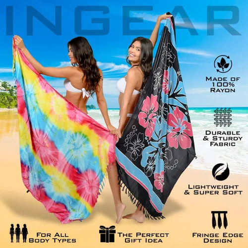 Vista 2 de INGEAR - Pareo largo de playa, envoltura para traje de baño con concha de coco incluida, color azul
