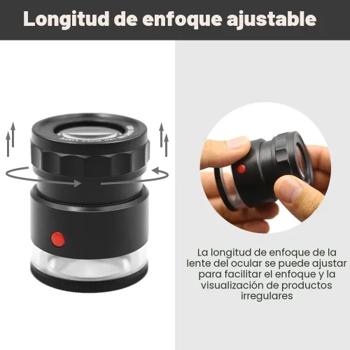Vista 5 de Lupa de joyero recargable Koparneed de 10x con luces UV y LED, lupa de ojo iluminada con enfoque ajustable y vidrio de aumento para joyería