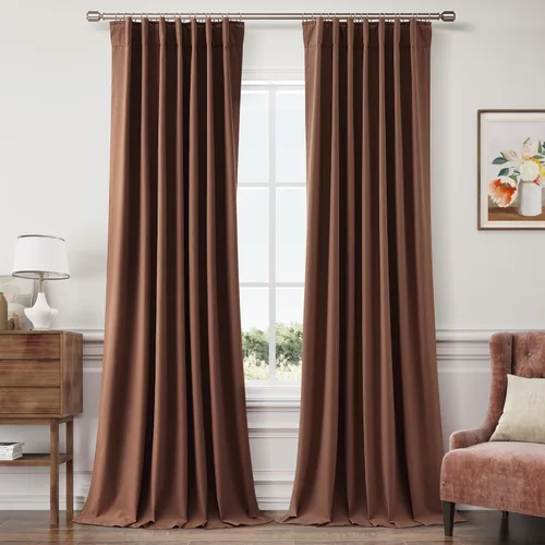 Vista 65 de Joywell - 2 cortinas de lino 100% opacas, con bolsillo para cortinero, trabilla trasera, cinta para ganchos y anillas con clip, con aislamiento