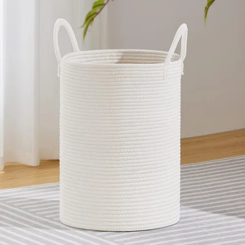Vista 43 de VIPOSCO Cesta de lavandería tejida pequeña de 30L, color marrón y blanco