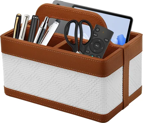 Vista 10 de Organizador de Escritorio Caddy con Asa - Soporte Portátil de Cuero PU para Control Remoto - Bolsa de Almacenamiento Tote para Mesita de Noche