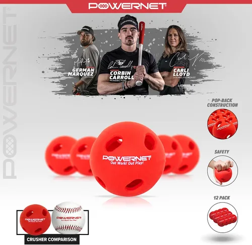 Vista 2 de PowerNet Crusher Training Baseballs, Baseball Hitting Trainer for Improved Speed, Power & Coordination, Batting Practice Baseballs