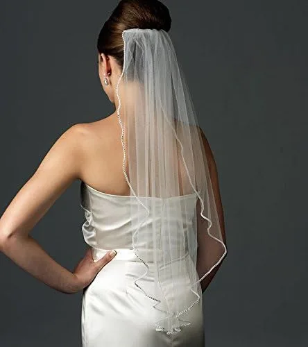 Vista 3 de top-sexy uno hasta el codo longitud Bling Rhinestone con forro Edge corto boda velo de novia 11