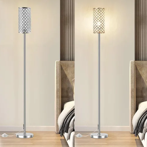 Vista 5 de Lámparas de pie de cristal – Moderna lámpara de pie plateada con 3 bombillas LED CCT para decoración elegante del hogar, sala de estar y dormitorio