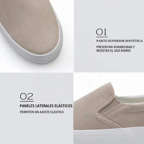 Vista 3 de JABASIC Mocasines de plataforma sin cordones para mujer, zapatos mocasines casuales cómodos Beige