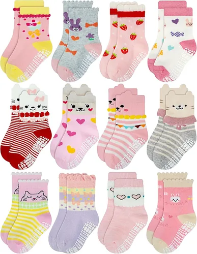 Vista 11 de RATIVE Calcetines de algodón antideslizantes antideslizantes con puños para bebés, niños y niñas