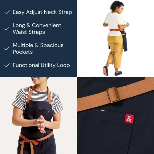 Vista 4 de Hedley & Bennett Delantal Esencial – Delantal de Chef con Babero Ajustable y 3 Bolsillos & Anillo para Toalla – Lona de Algodón de 12oz – Azul Azul