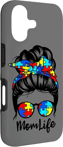 Vista 3 de Mom Life Messy Bun Hair Autism Funny Autism Case for iPhone 17