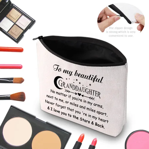 Vista 3 de CMNIM Bolsa de maquillaje para nieta, el mejor regalo para nieta de la abuela I Love You to The Stars & Back, Bolsa de maquillaje para nieta