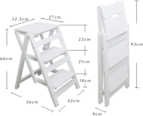 Vista 2 de Escalera plegable multifuncional, plegable de madera maciza, taburete para el hogar, multicolor, escalera plegable, color blanco, tres