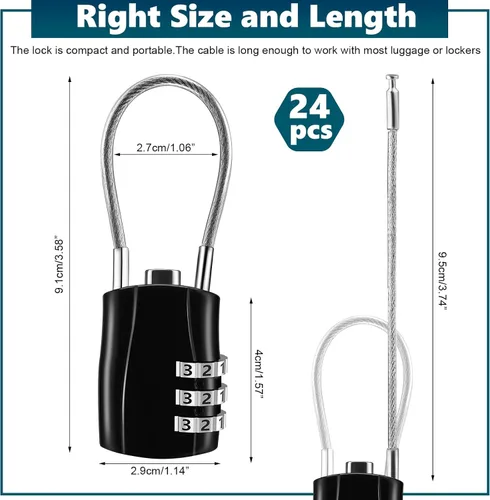 Vista 2 de Tandefio 24 candados de equipaje aprobados por la TSA con cuerpo de aleación de zinc, combinación de 3 dígitos, para maleta, mochila, candados