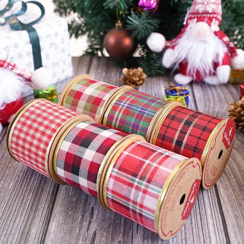 Vista 9 de MEEDEE - Cintas de Navidad a cuadros de 2.5 pulgadas, 6 rollos, 36 yardas con alambre para decoración de árbol de Navidad y guirnaldas