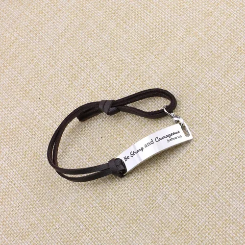 Vista 3 de Yiyang Pulsera de cuero inspiradora para mujer, joyería de plata con versículo bíblico grabado cristiano