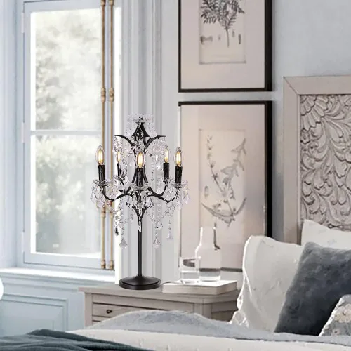 Vista 7 de TOCHIC Lámpara de Mesa Tradicional de Granja con 5 Luces, Lámpara de Cristal Artesanal Negra de 30 Pulgadas de Altura para Sala de Estar, Sala