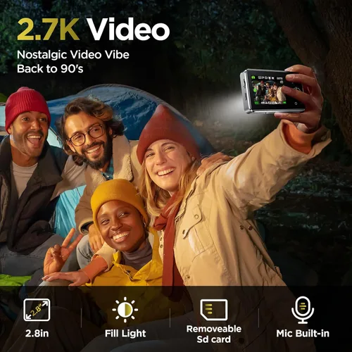 Vista 2 de Cámara digital Voxitenus - Cámara FHD 1080P para niños - Tarjeta TF de 64GB - Zoom 16x Auto-Enfoque con bolsa de cámara - Lector de tarjetas