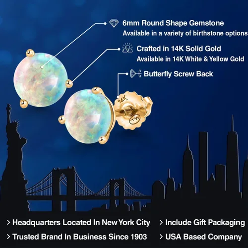 Vista 94 de Gem Stone King Aretes de Martini de oro amarillo de 14 quilates Aretes de tuerca de 3 puntas para mujeres y hombres Redondos de 0.236 pulgadas