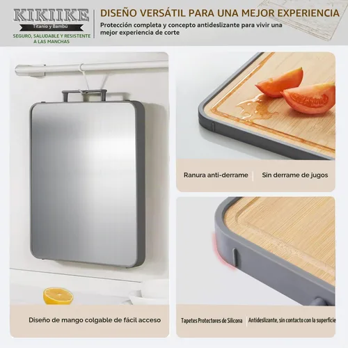 Vista 3 de Tabla de cortar de titanio, tabla de cortar de bambú de doble cara para cocina de grado alimenticio de doble cara, tablas de cortar de titanio puro