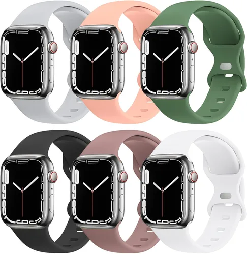Vista 8 de Paquete de 6 correas compatibles con Apple Watch de 1.496 in 1.575 in 1.614 in 1.654 in 1.732 in 1.772 in 1.929 in, correas deportivas de silicona