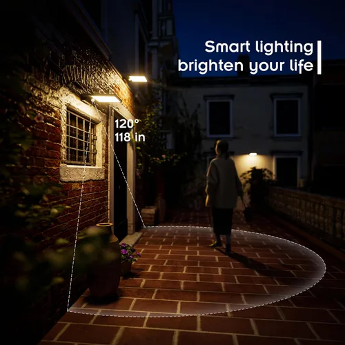 Vista 4 de Luz solar para exteriores, pared, paso, puerta, poste, blanco cálido de 3000 K, batería de litio de 2000 mAh, 350 lm, impermeable, sensor