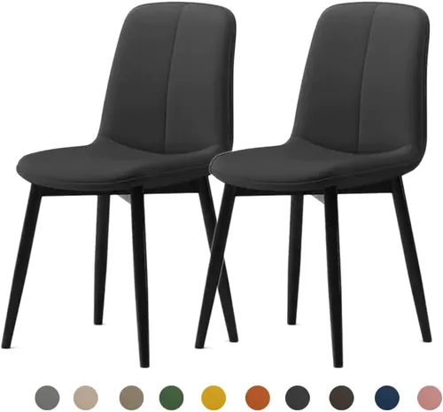 Vista 21 de Juego de sillas de comedor modernas, de piel sintética con asiento tapizado de 1.6 in, patas de acero al carbono de mediados de siglo, silla Beige