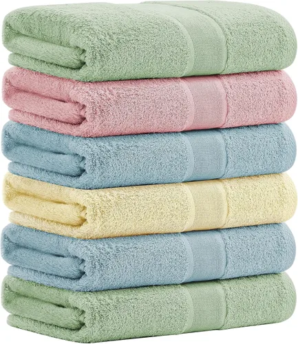 Vista 8 de Aibaser Toallas de baño, 27 x 54 pulgadas, naturales, ultra absorbentes, para baño, viajes, gimnasio, ducha y spa (juego de 6 piezas) (azul)